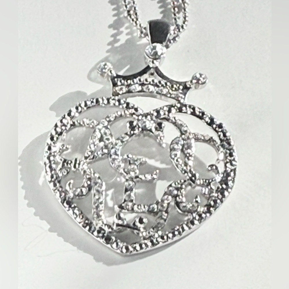 👑 Cookie Lee Double Chain Genuine Crystal Crowned Heart Pendant Necklace - Picture 7 of 7